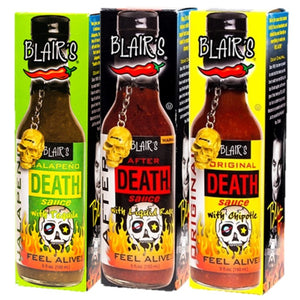 Blair's Essentials Pack - After, Original and Jalapeno Death Sauces - brought to you by one of the World's most respected hot sauce makers, Blair's Death Sauce. Available exclusively in Australia at www.blairsdeathsauce.com.au
