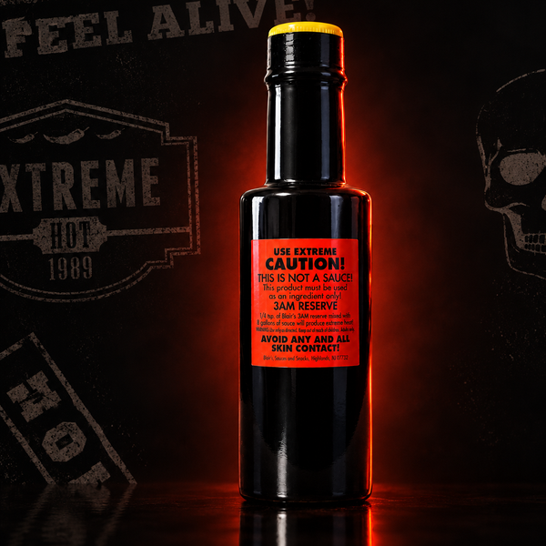 Blair's Death Sauce 3AM RESERVE in 148ml bulk hospitality bottle on a dark background. Available to buy in Australia.