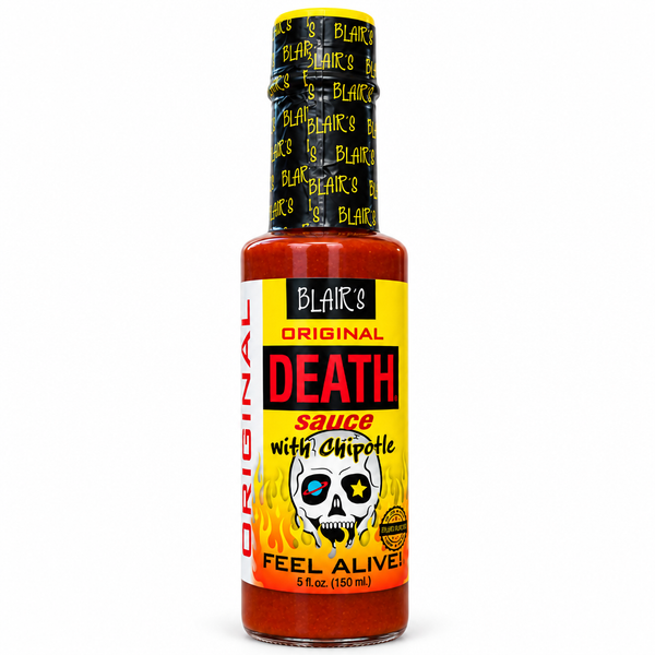 A 150ml bottle of Blair's Original Death Sauce with chipotle. Buy online in at Deathsauce Australia.