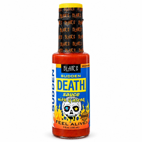 A 150ml bottle of Blair's Sudden Death Sauce with Ginseng. Available to buy in Australia.
