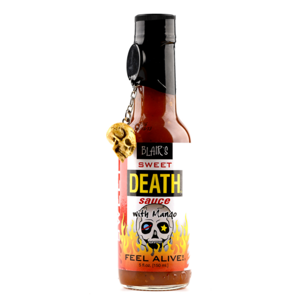A 150ml bottle of Blair’s Sweet Death Sauce. Buy online at Deathsauce Australia.