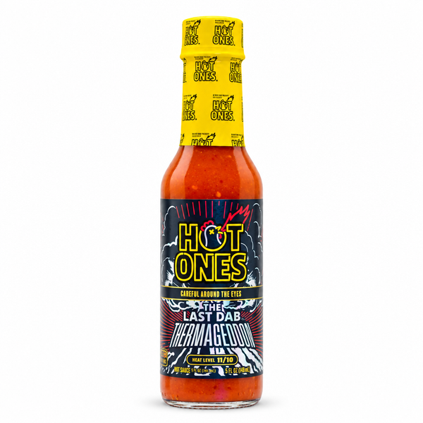A 150ml bottle of Hot Ones 'The Last Dab Thermageddon' hot sauce. Available to buy in Australia at Deathsauce Australia.
